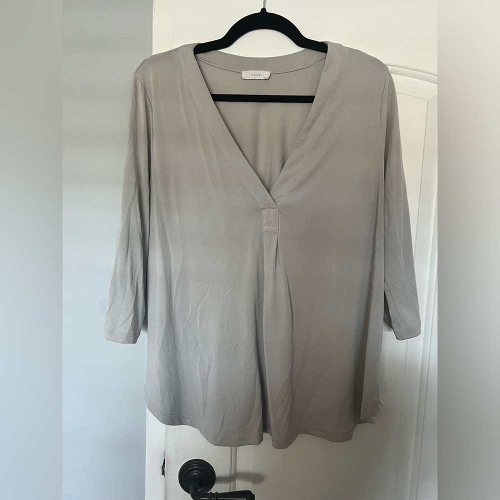 Lush Gray 3/4 Roll Sleeve Blouse